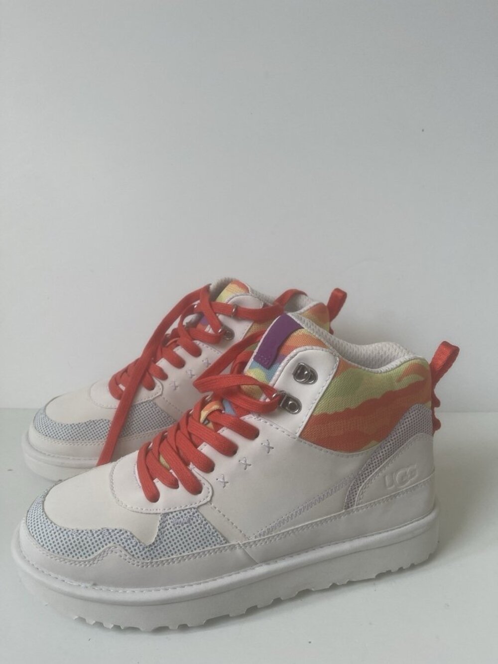 UGG Pride Highland Hi Cali Collage Sneakers Rainbow White Leather NWOB 9.5 - Picture 12 of 12